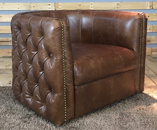 tufted leather swivel chair